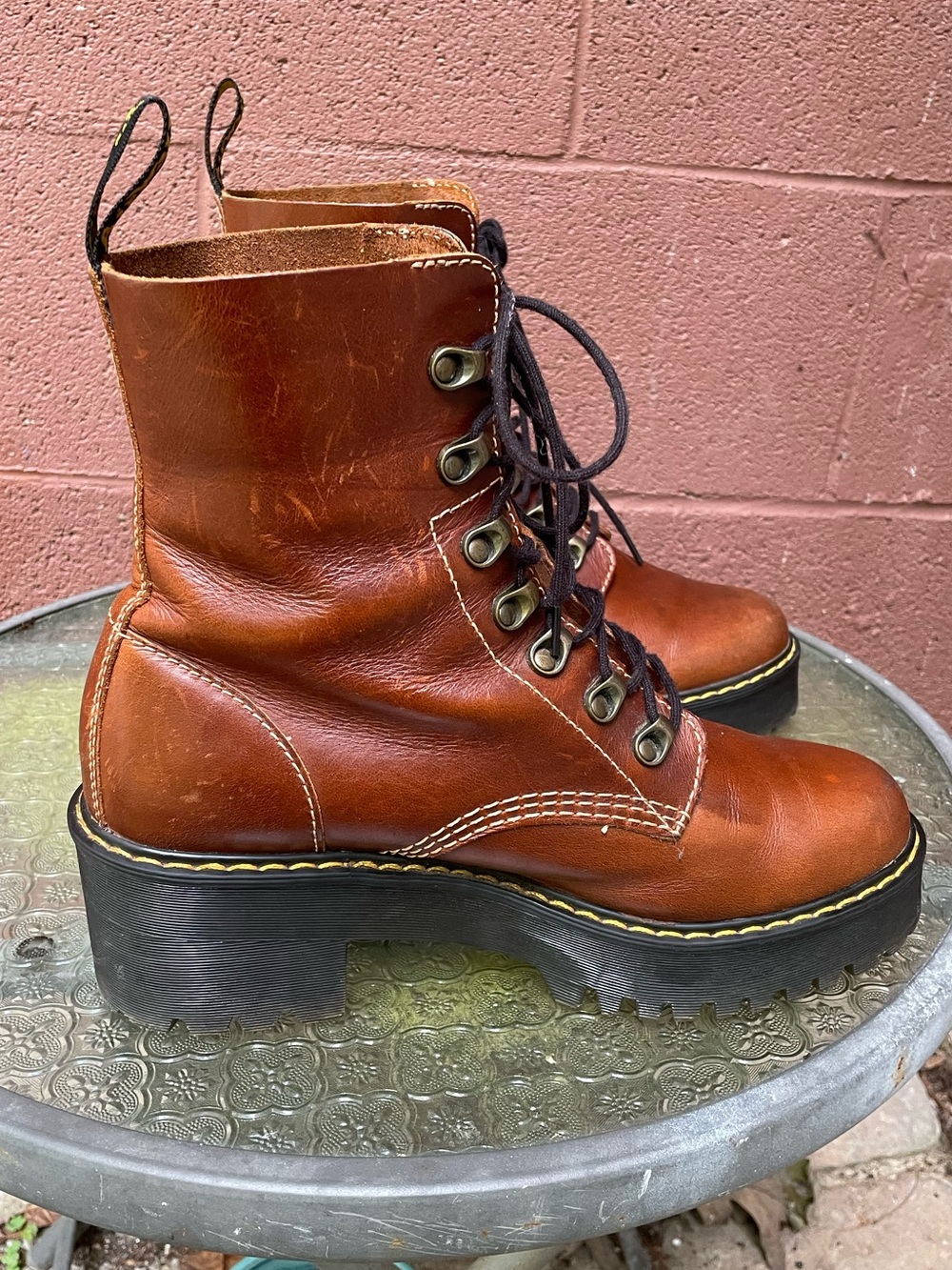 Dr Martens Leona Orleans Leather Platform Heeled Boots Size 9 - Picture 7 of 12